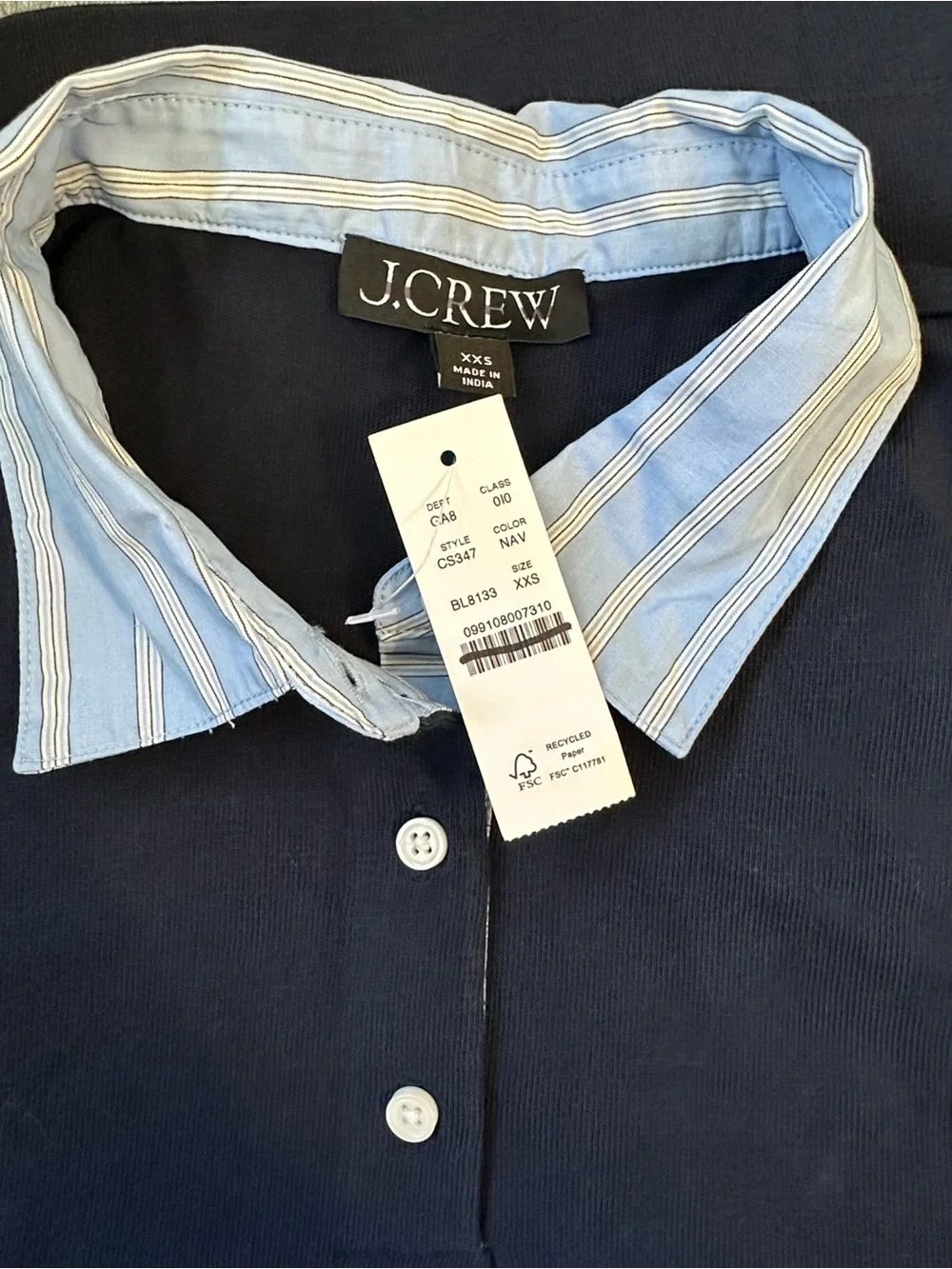 J. Crew Layered polo shirt in mariner cotton Navy Short-Sleeve Stripe Trim